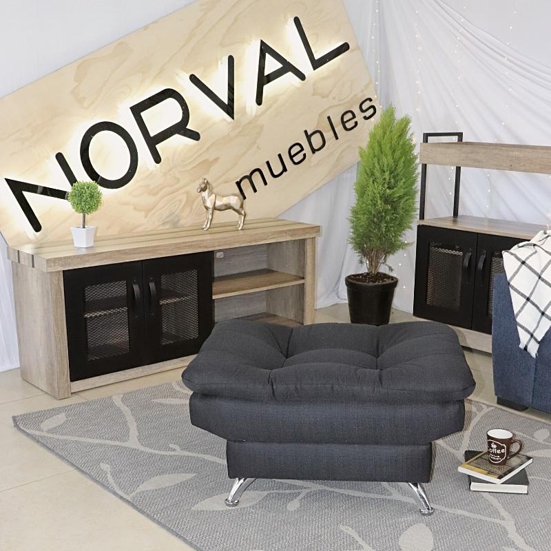 Taburete  Moderno Puff en Lino Negro Reposapiés