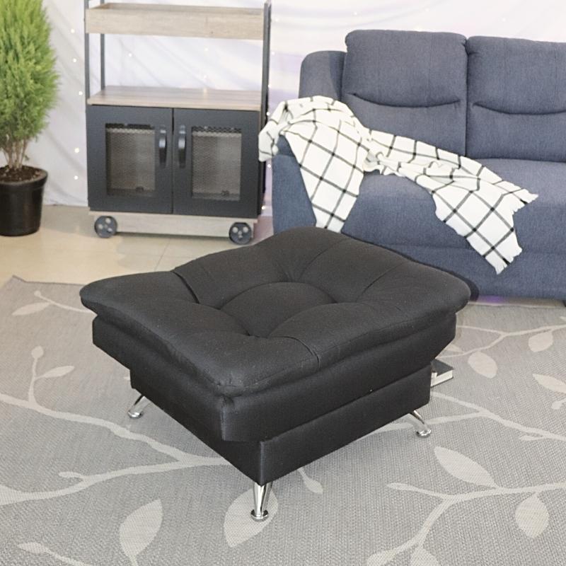 Taburete  Moderno Puff en Lino Negro Reposapiés