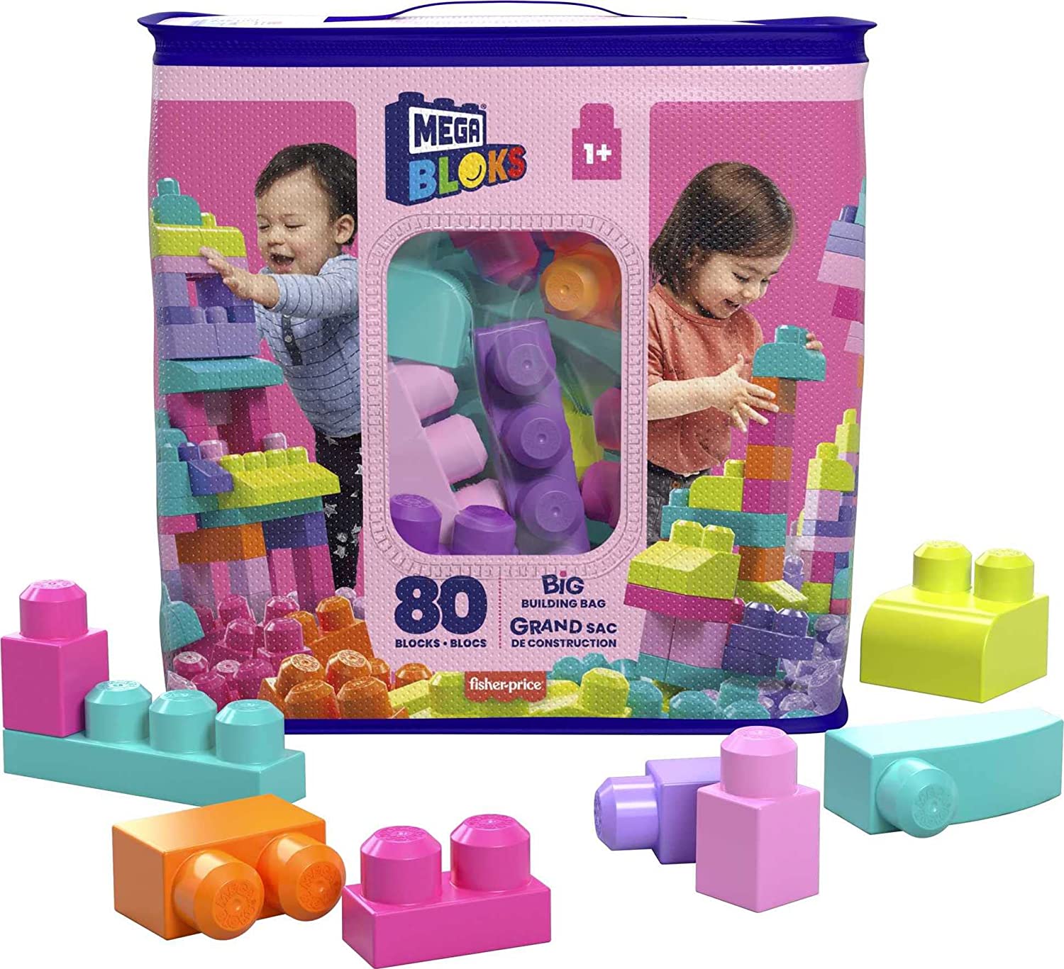 Mega Blocks 80 Piezas Grandes, Rosa.