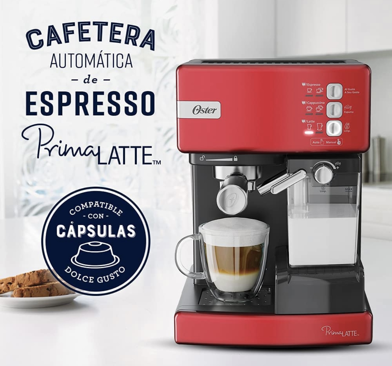 Cafetera automática de espresso roja Oster PrimaLatte