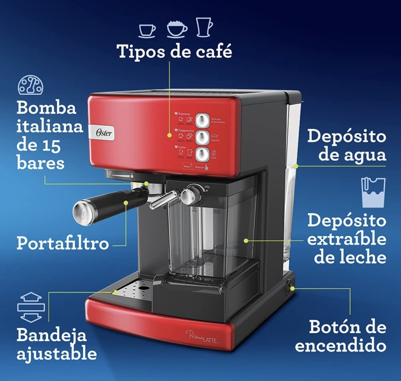Cafetera automática de espresso roja Oster PrimaLatte