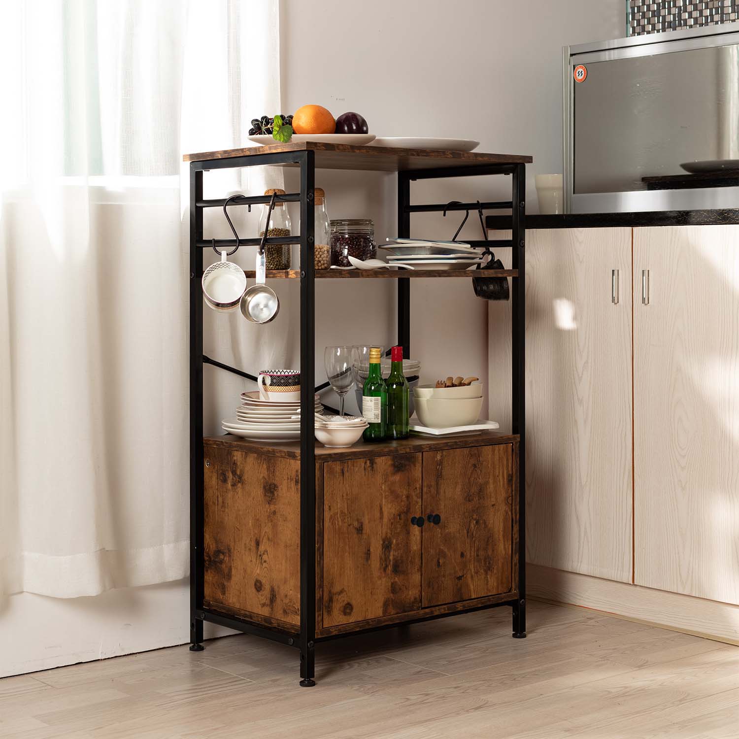 FurnitureR Estantes Organizadores para Cocina con Almacenamiento Soporte para microondas con Marron