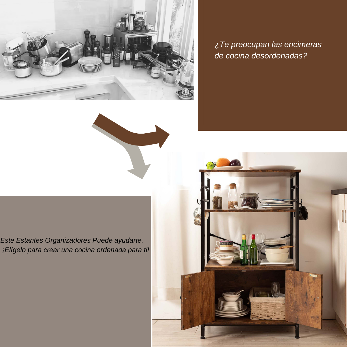 FurnitureR Estantes Organizadores para Cocina con Almacenamiento Soporte para microondas con Marron