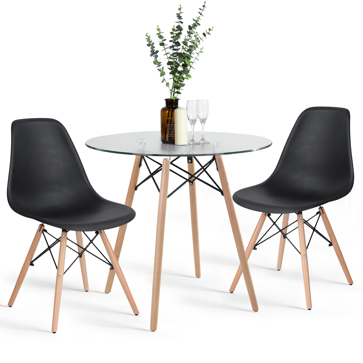 FurnitureR Mesa de Redonda Comedor Mesa Circular de Cristal 80cm 2-4 Personas