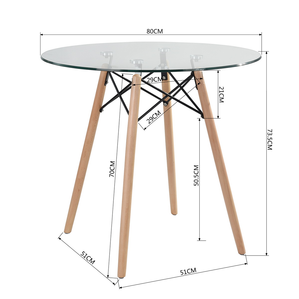 FurnitureR Mesa de Redonda Comedor Mesa Circular de Cristal 80cm 2-4 Personas