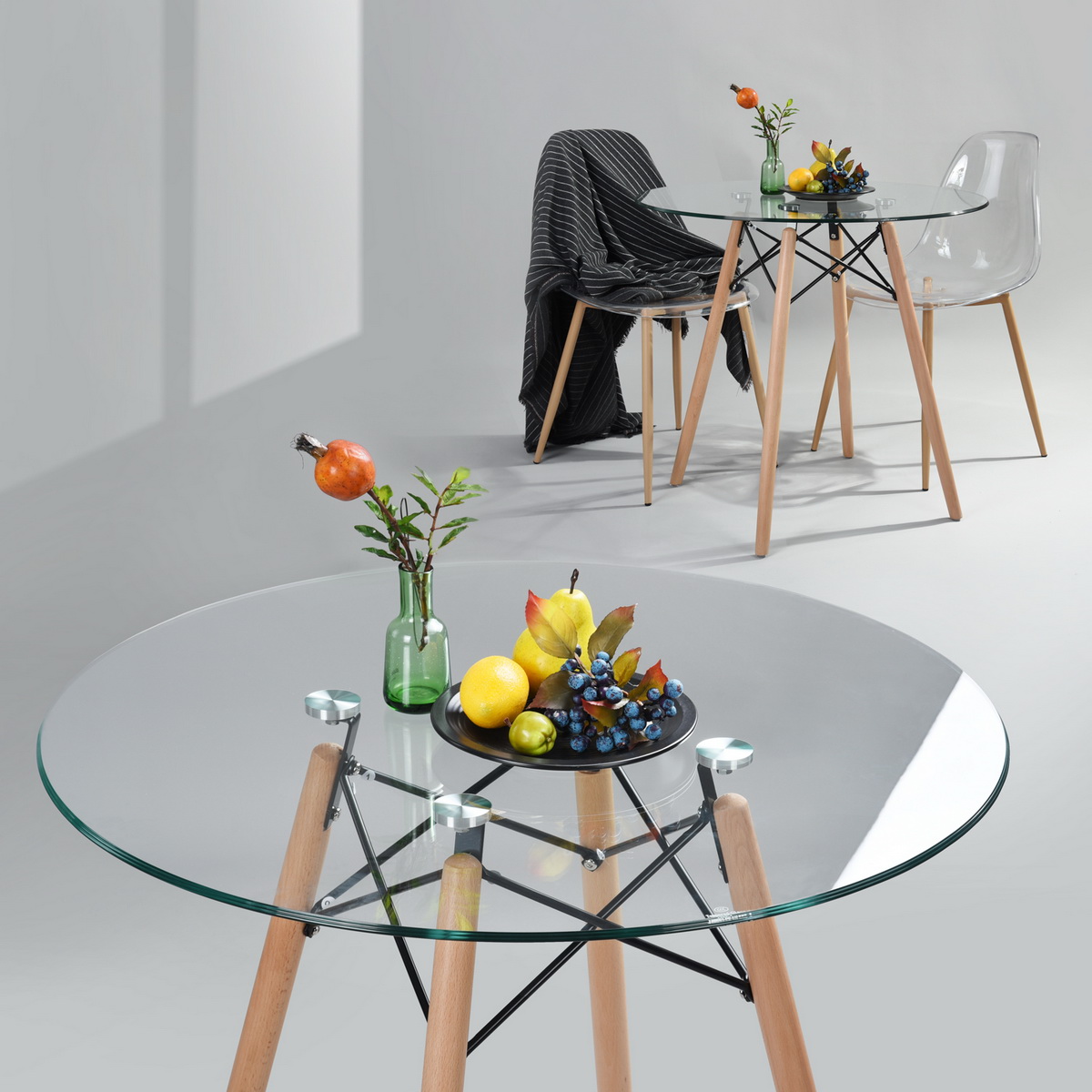 FurnitureR Mesa de Redonda Comedor Mesa Circular de Cristal 80cm 2-4 Personas