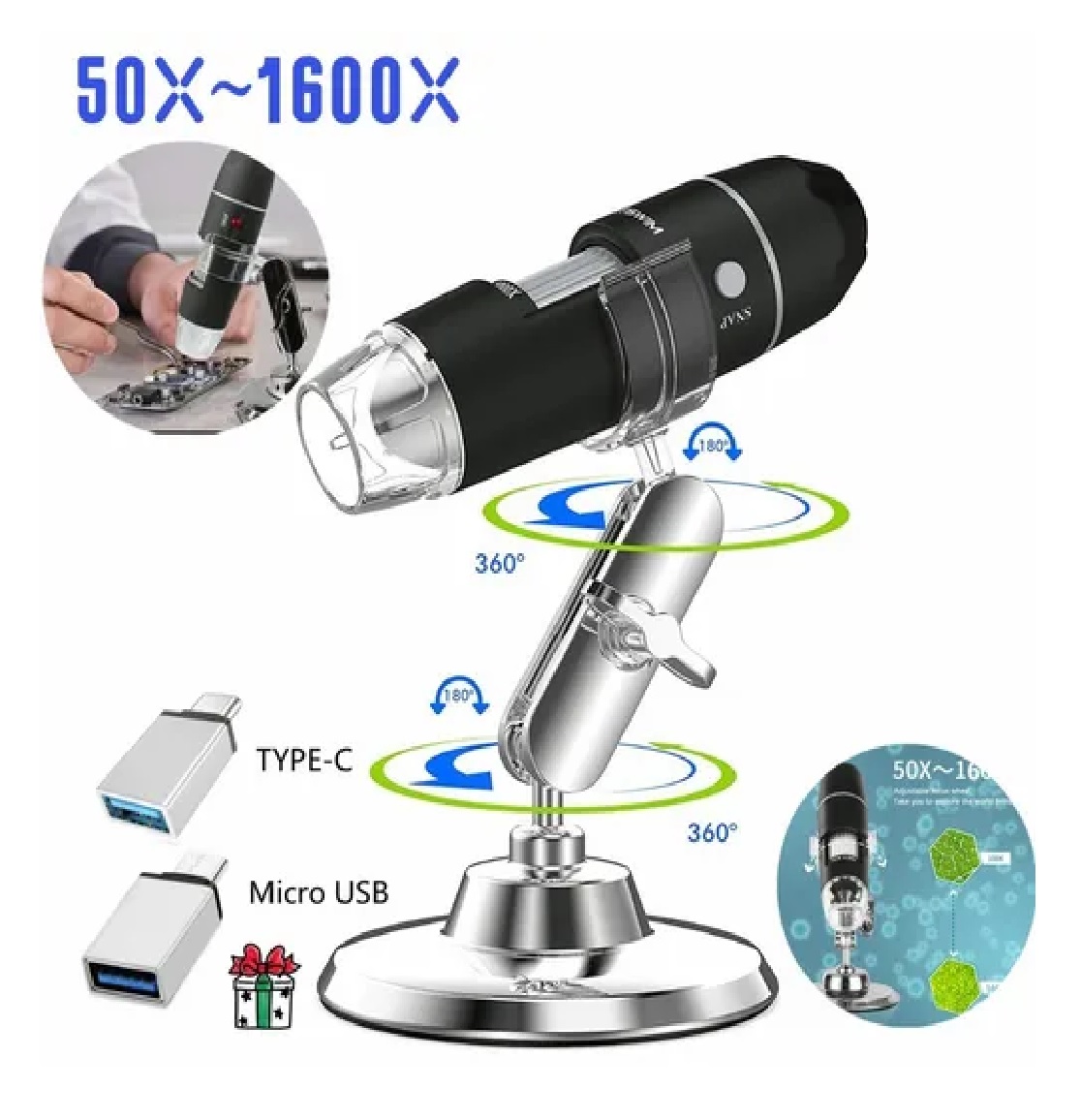 Microscopio  Usb Digital 1600x 8led Con Soporte Zoom