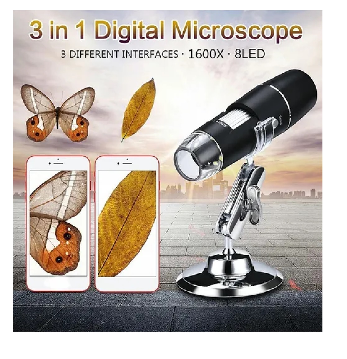 Microscopio  Usb Digital 1600x 8led Con Soporte Zoom
