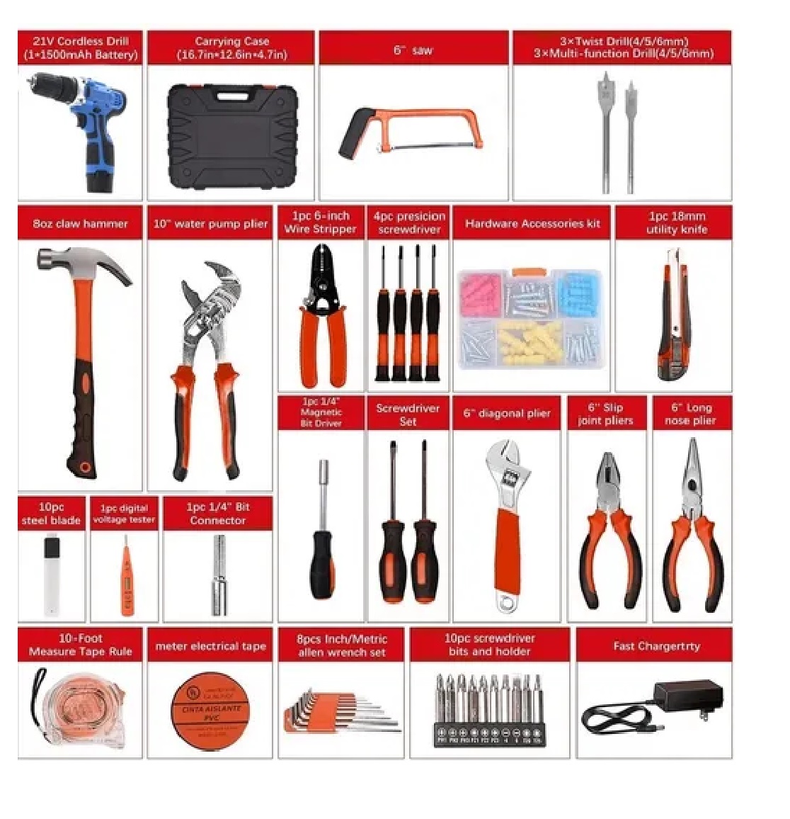 Kit De Herramientas Taladro Eléctrico De Litio Azul