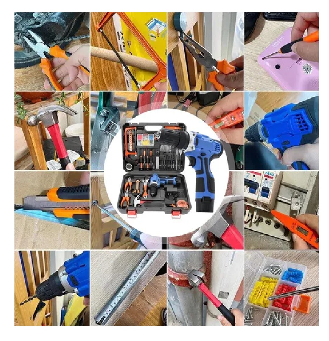 Kit De Herramientas Taladro Eléctrico De Litio Azul