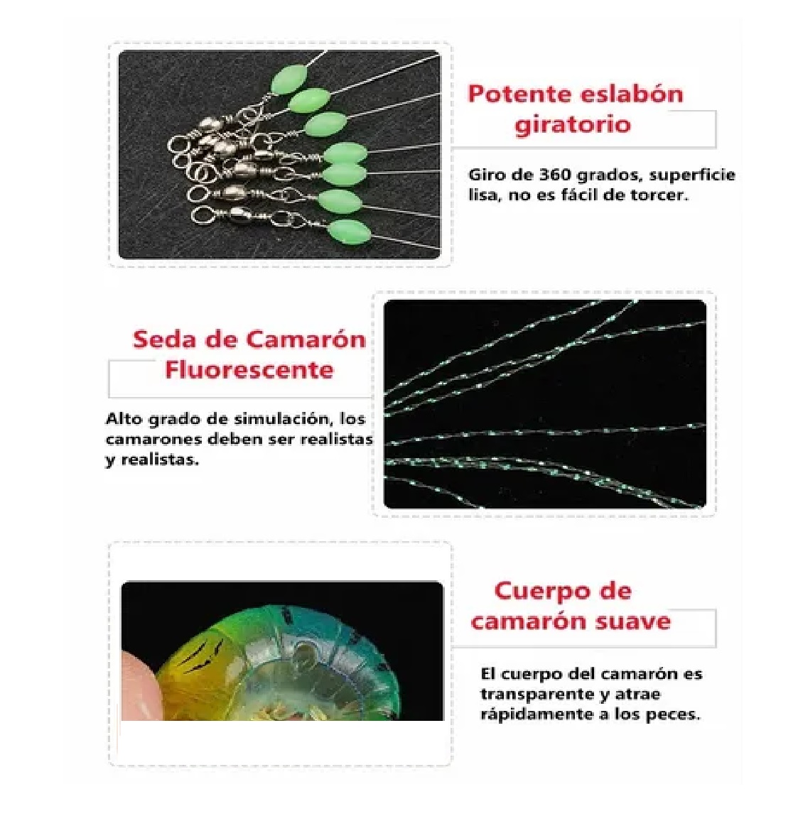 Set Señuelo De Pesca Luminiscente Realista De Camarón