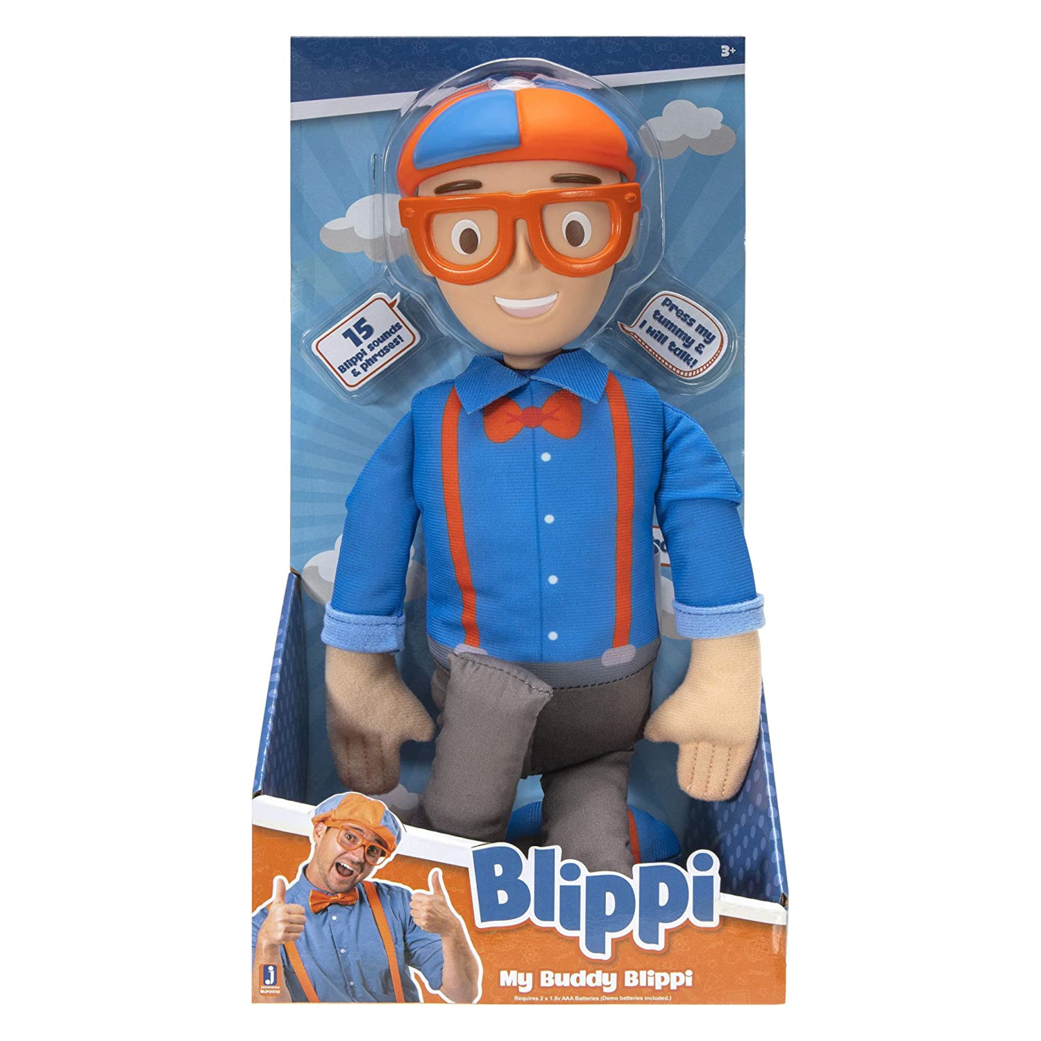 Muñeco Personaje Blippi de 40 Cm Alto, Sonidos y Frases en Idioma Inglés