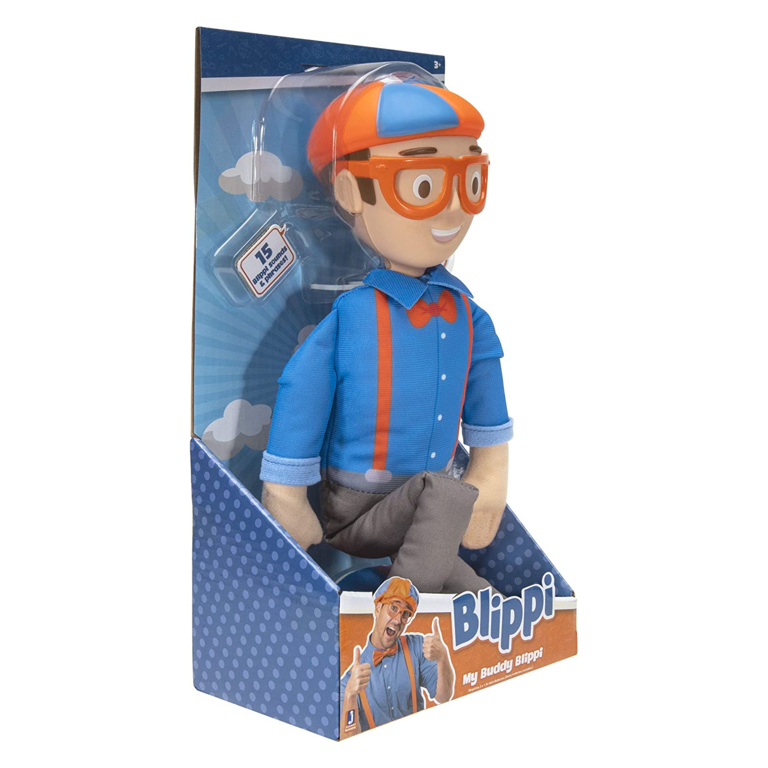 Muñeco Personaje Blippi de 40 Cm Alto, Sonidos y Frases en Idioma Inglés