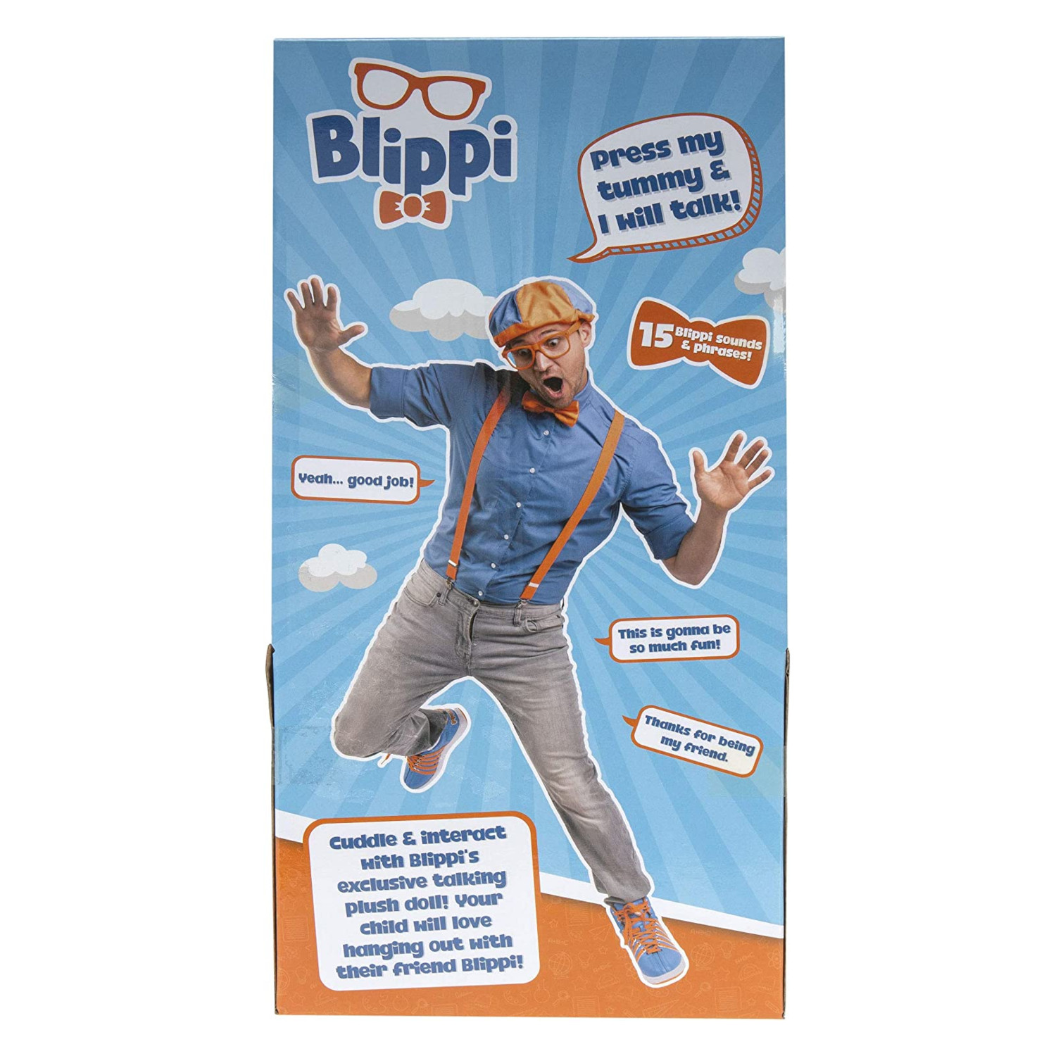 Muñeco Personaje Blippi de 40 Cm Alto, Sonidos y Frases en Idioma Inglés