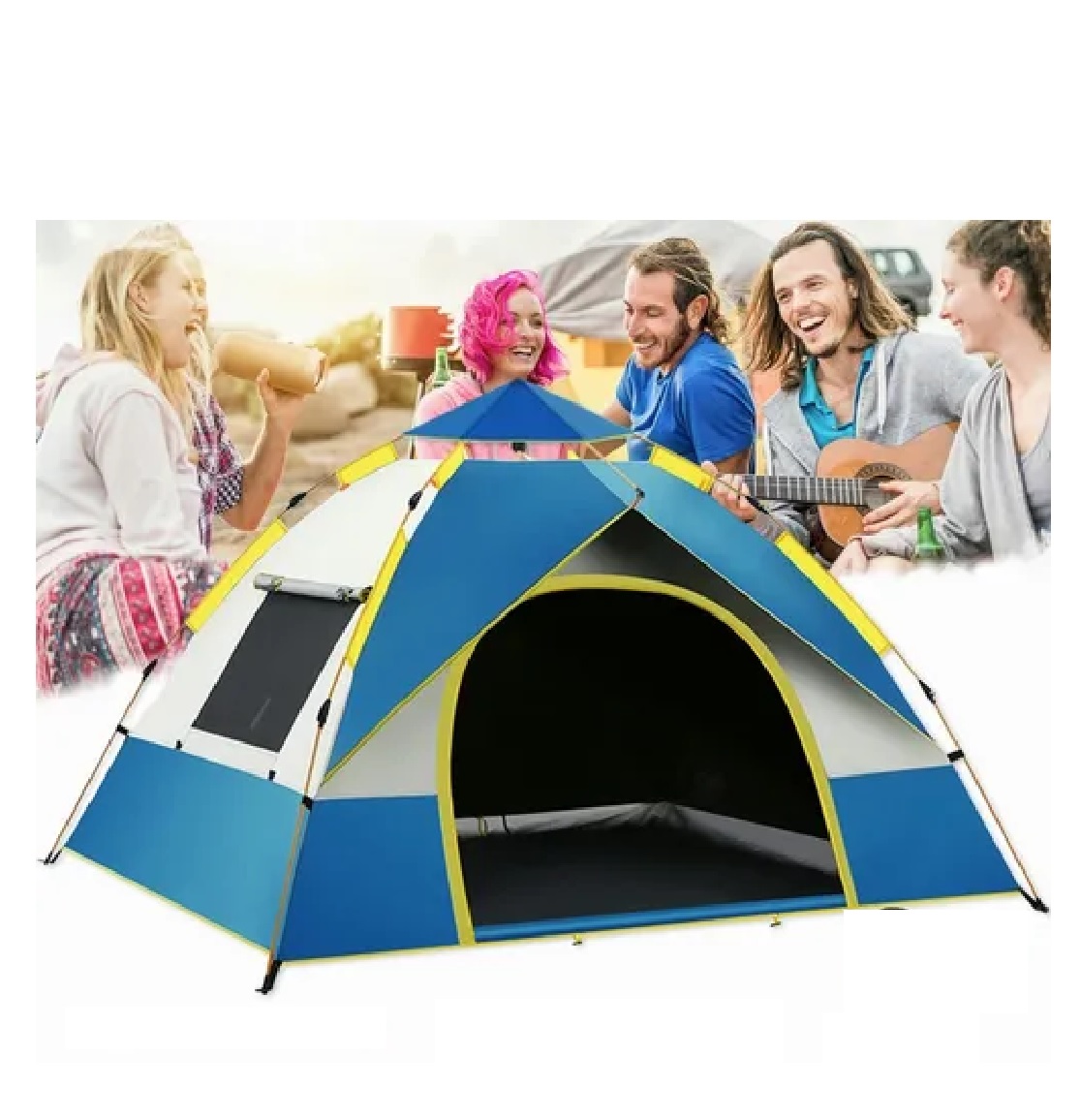 Casa De Campaña Grande Camping 4 personas Azul y Blanco