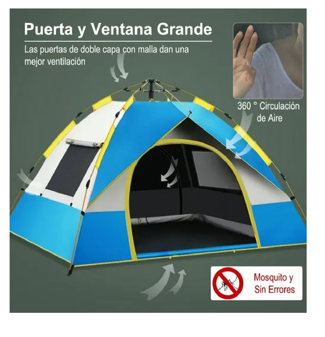 Casa De Campaña Grande Camping 4 personas Azul y Blanco