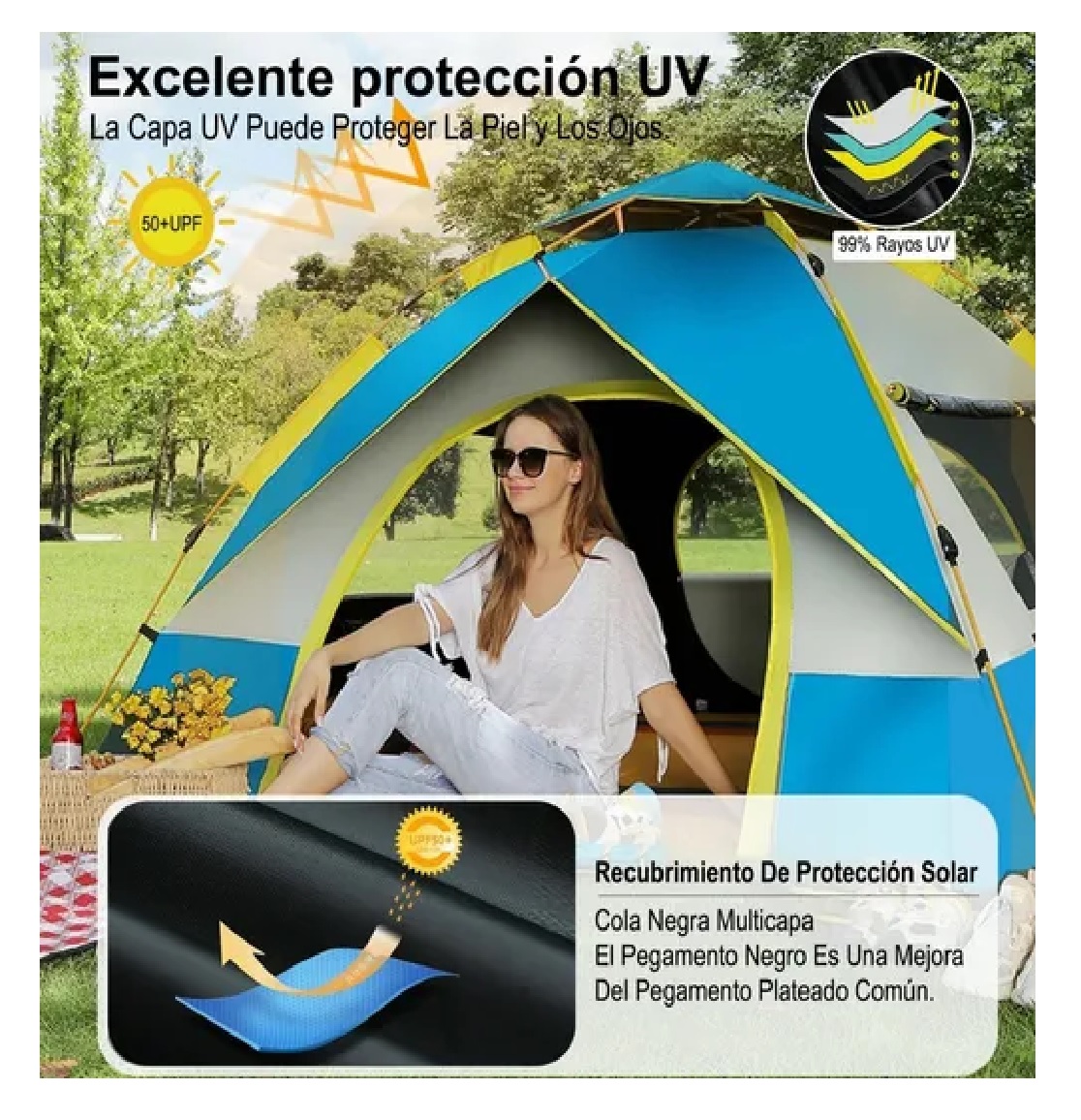 Casa De Campaña Grande Camping 4 personas Azul y Blanco