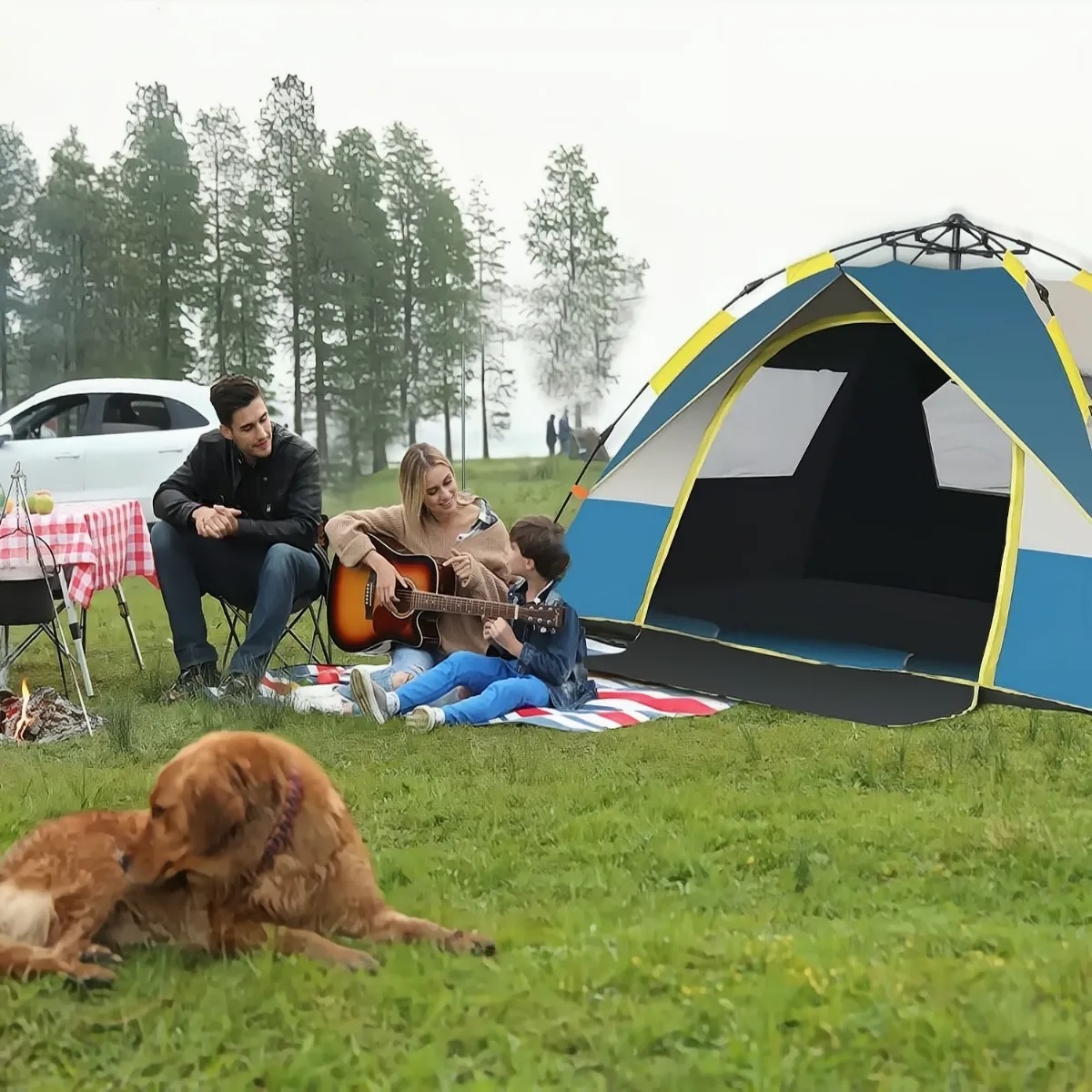 Casa De Campaña Grande Camping 4 personas Azul y Blanco