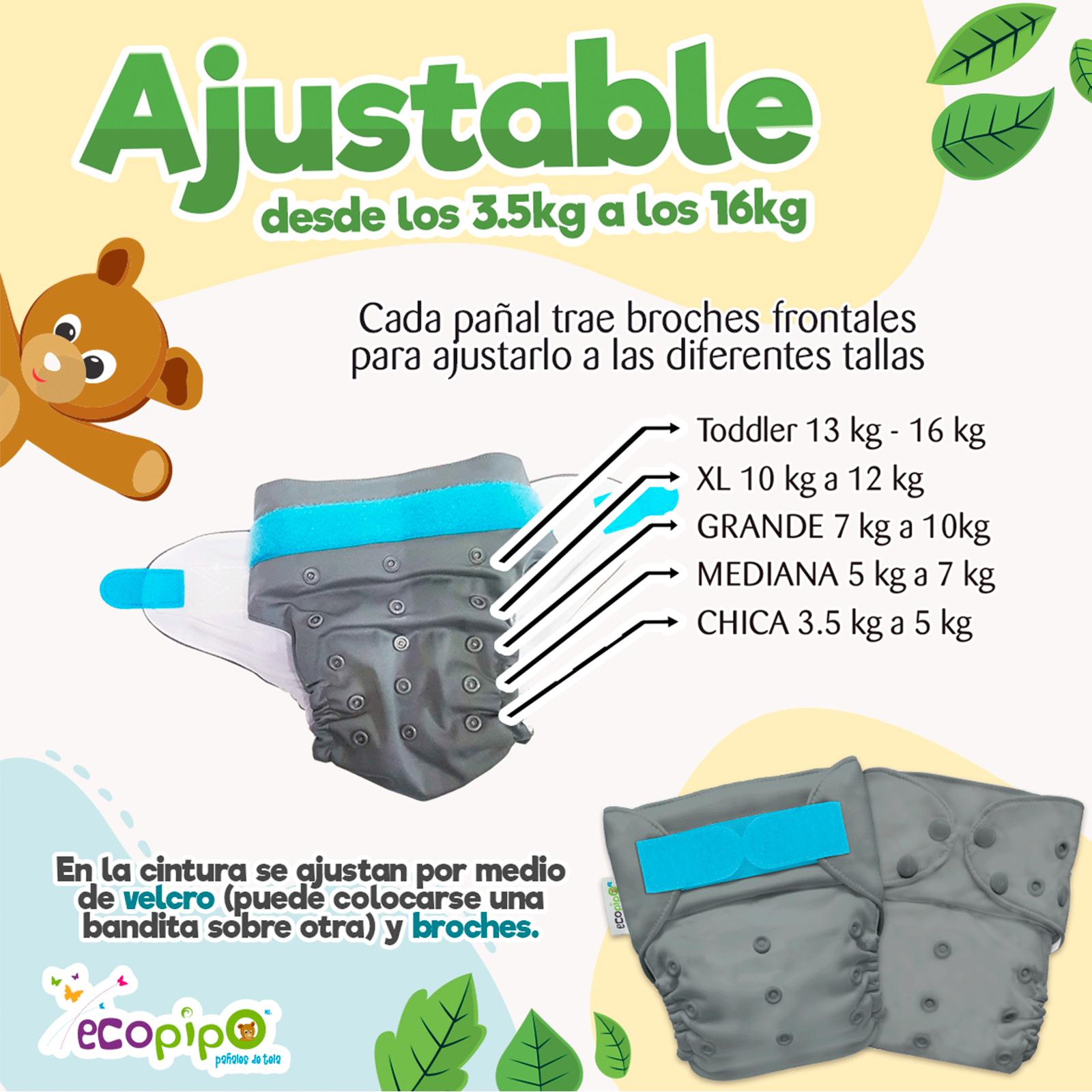 Pañales ecológicos Ecopipo 20 pack unitalla, reusables y lavables