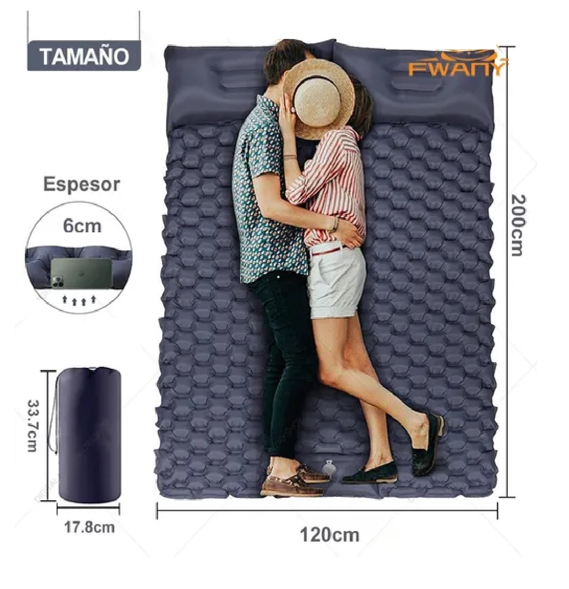 Colchón Inflable Plegable 200*120*6cm Para Cámping Azul