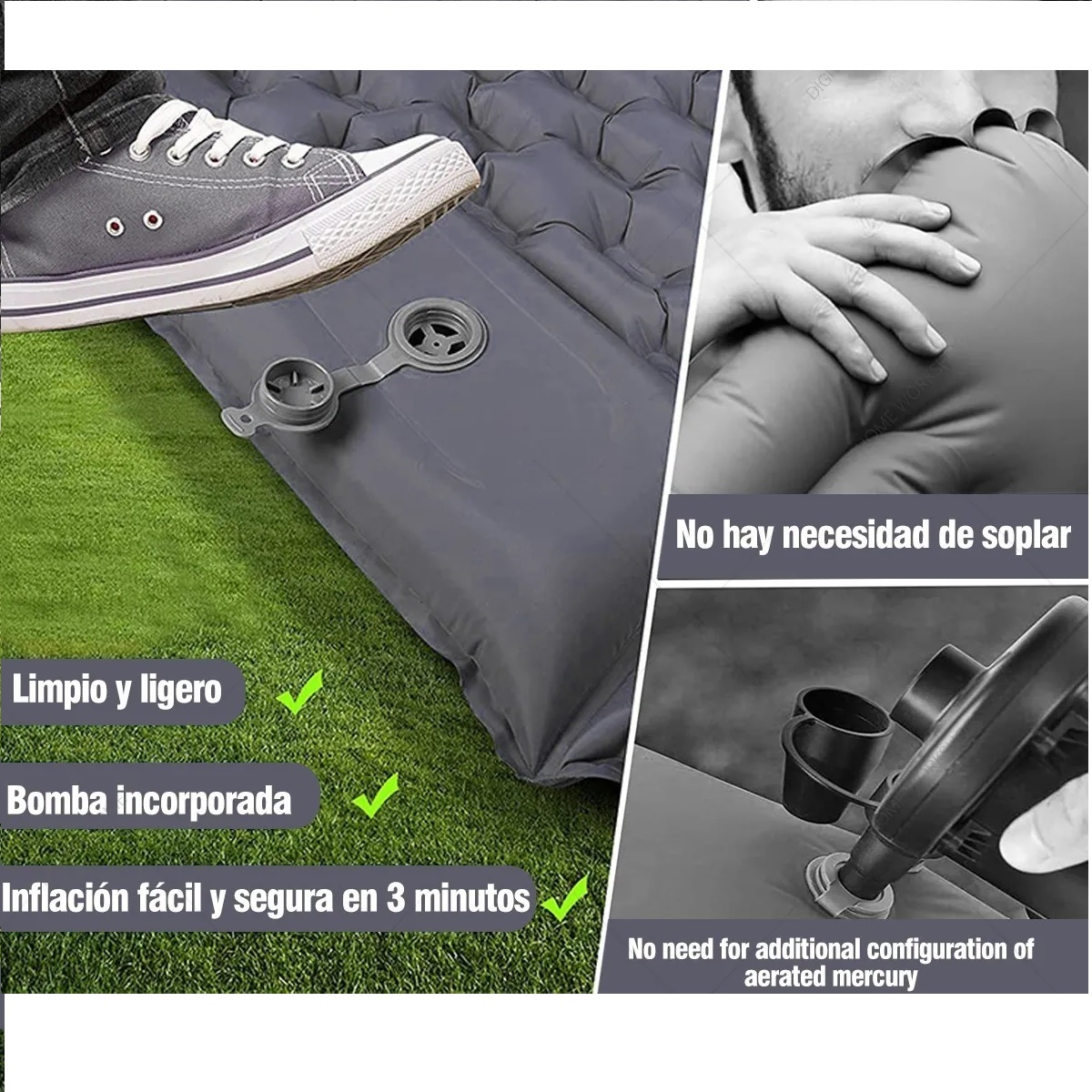 Colchón Inflable Plegable 200*120*6cm Para Cámping Azul