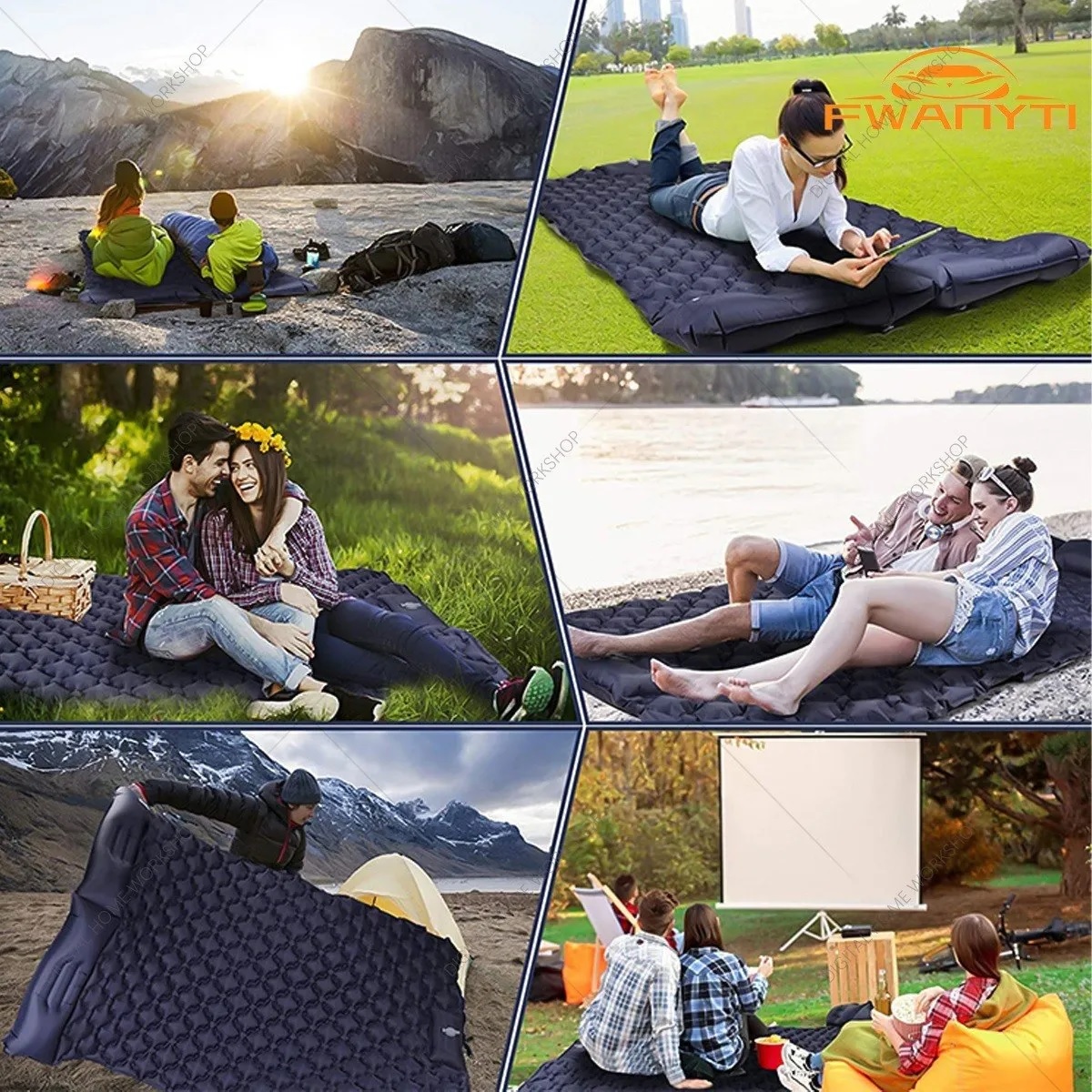 Colchón Inflable Plegable 200*120*6cm Para Cámping Azul