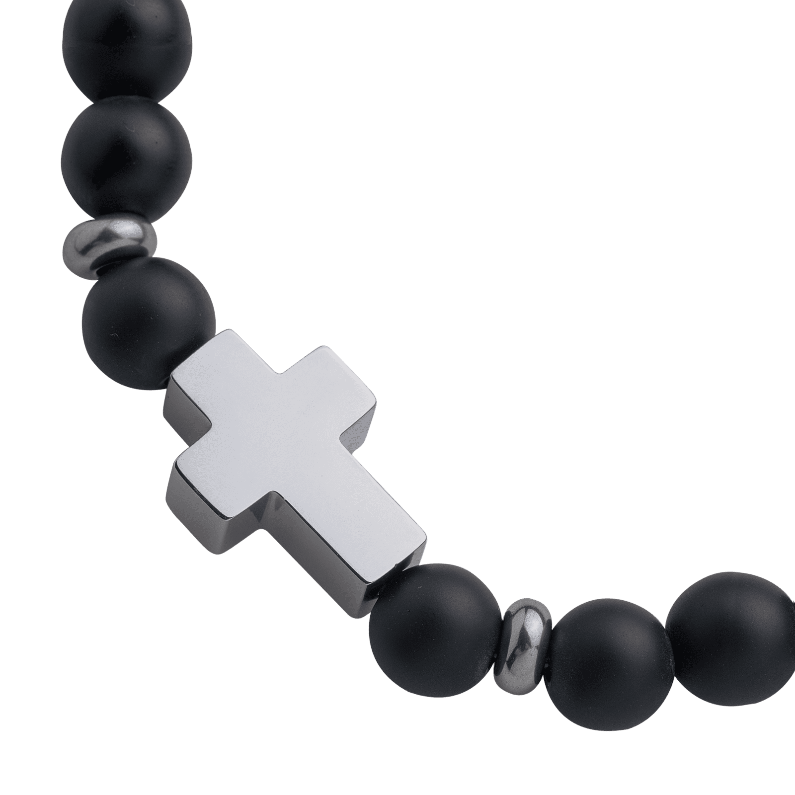 LUCKMAN Pulsera Hombre de Cruz con Piedra Protectora Jade Negro y Acero Inoxidable Color Plata  , estilo Brazalete - Modelo Ezra