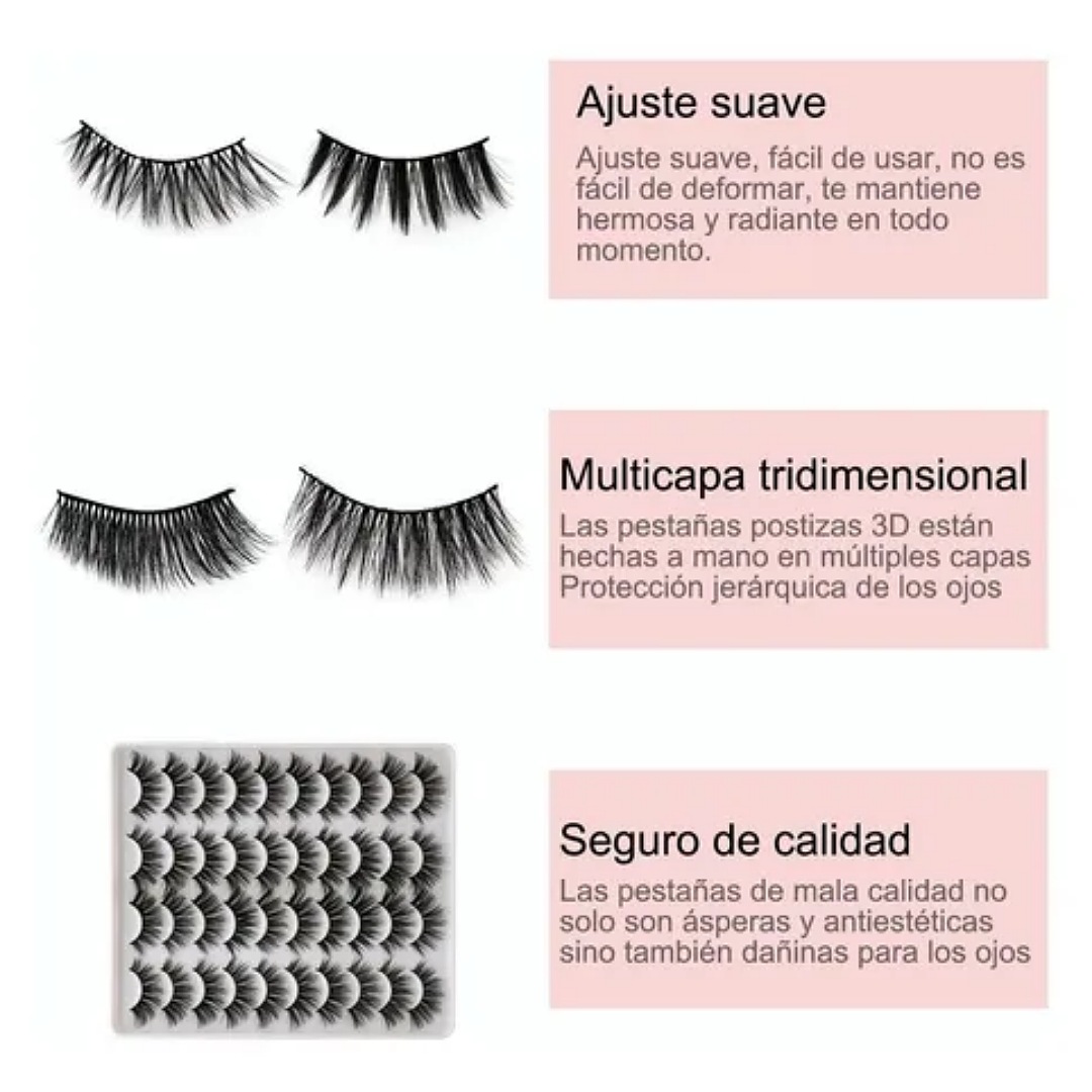 20 Pares De Pestañas Postizas 3d Mixtas De Visón Natural