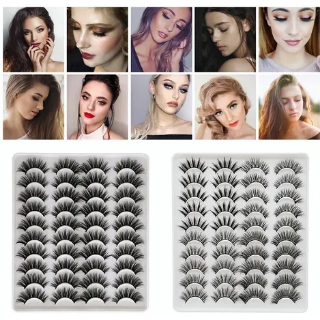 20 Pares De Pestañas Postizas 3d Mixtas De Visón Natural