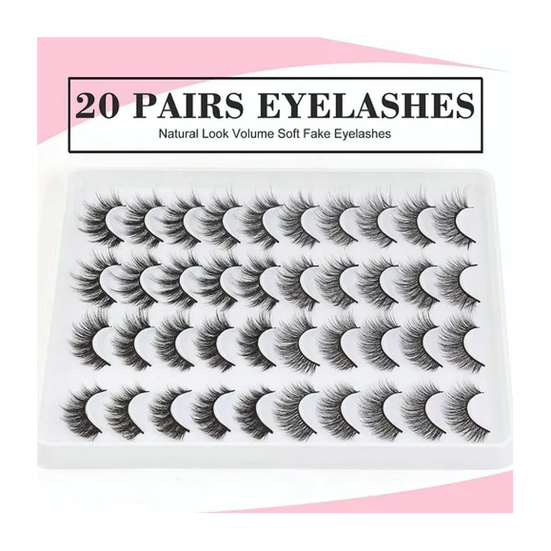 20 Pares De Pestañas Postizas 3d Mixtas De Visón Natural