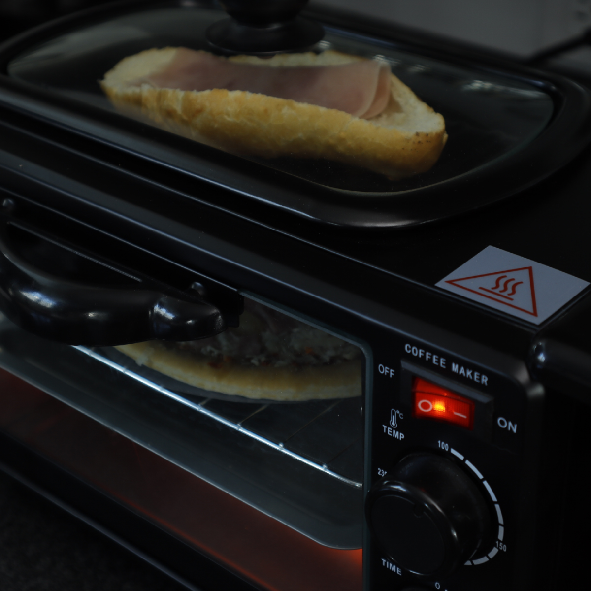 Horno 3 En 1 Maquina De Desayuno Sarten Cafetera Mini Horno