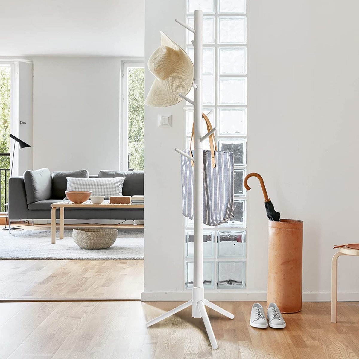 Perchero De Madera Minimalista Estilo Oriental Con 8 Ganchos Blanco