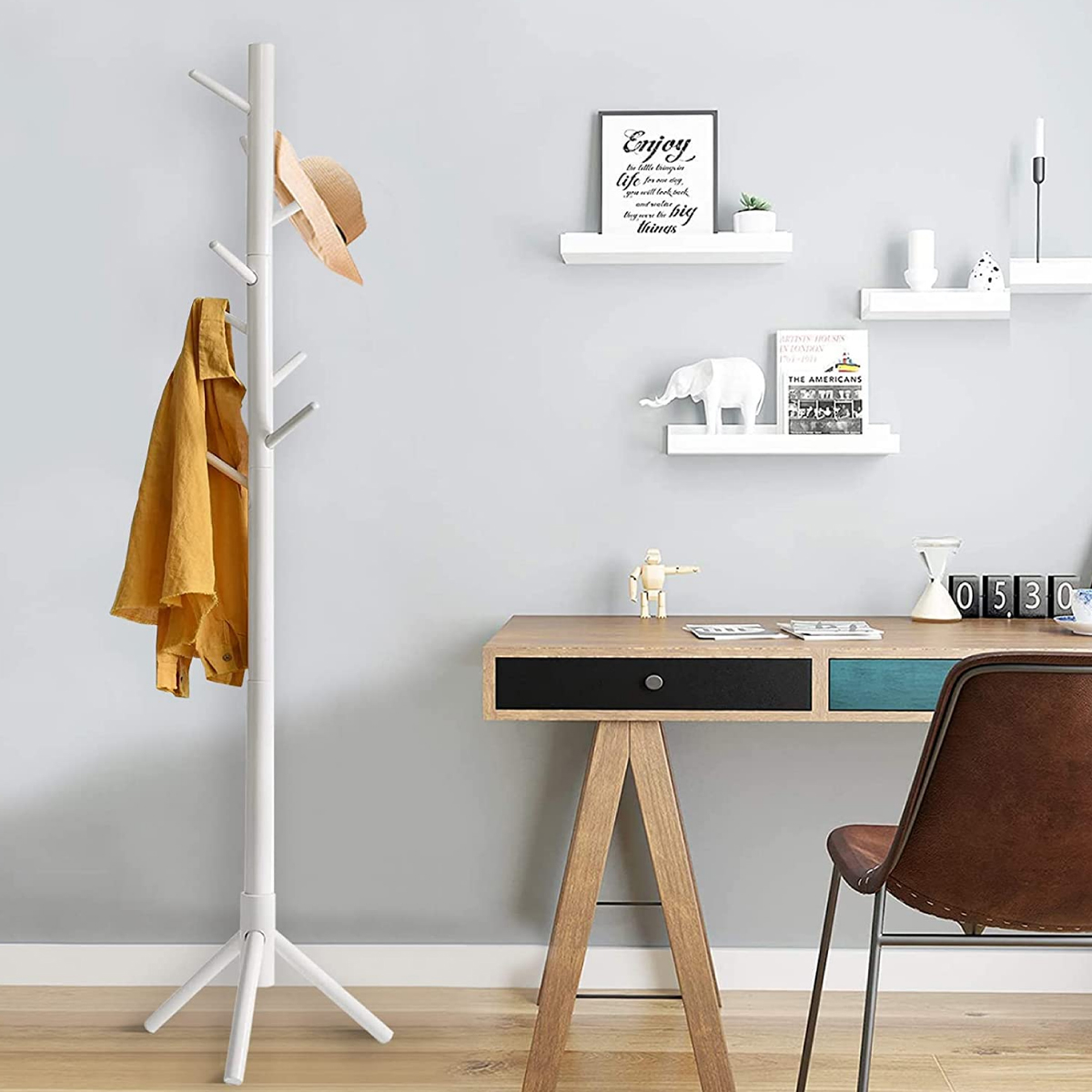 Perchero De Madera Minimalista Estilo Oriental Con 8 Ganchos Blanco