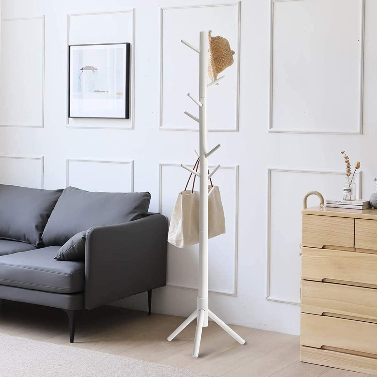 Perchero De Madera Minimalista Estilo Oriental Con 8 Ganchos Blanco