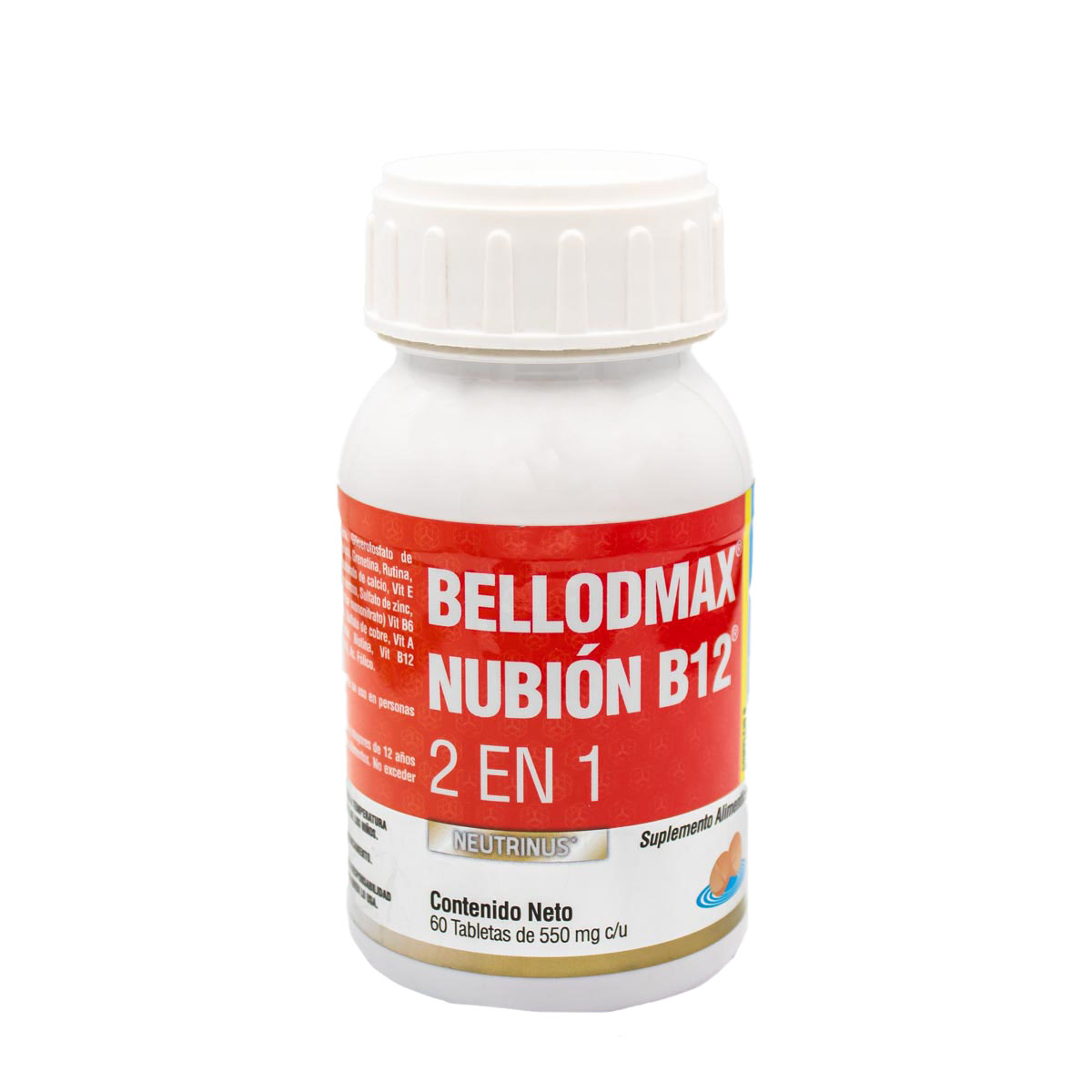 Suplemento alimenticio con vitaminas y minerales, Bellodmax Nubión B12, 60 tabl
