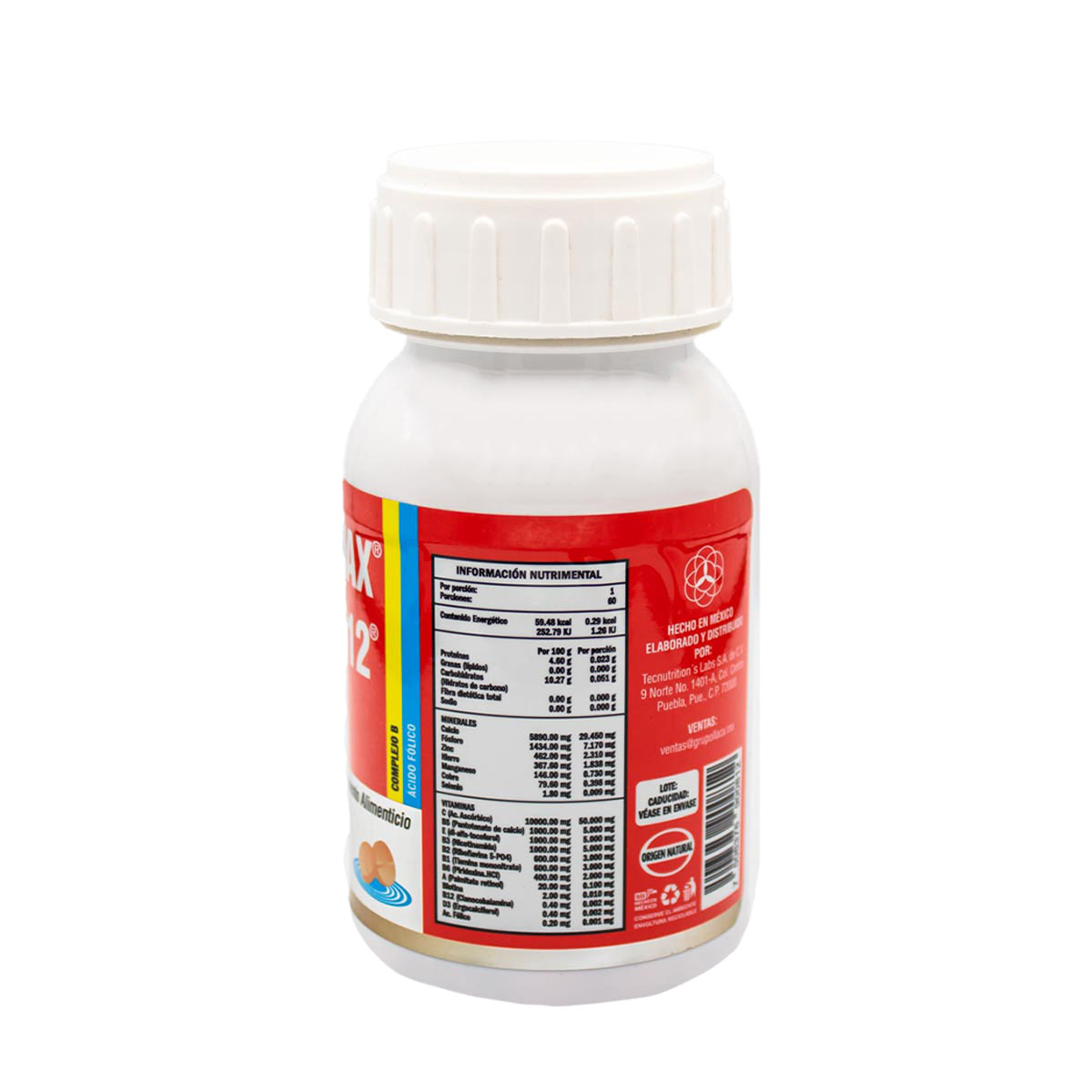 Suplemento alimenticio con vitaminas y minerales, Bellodmax Nubión B12, 60 tabl