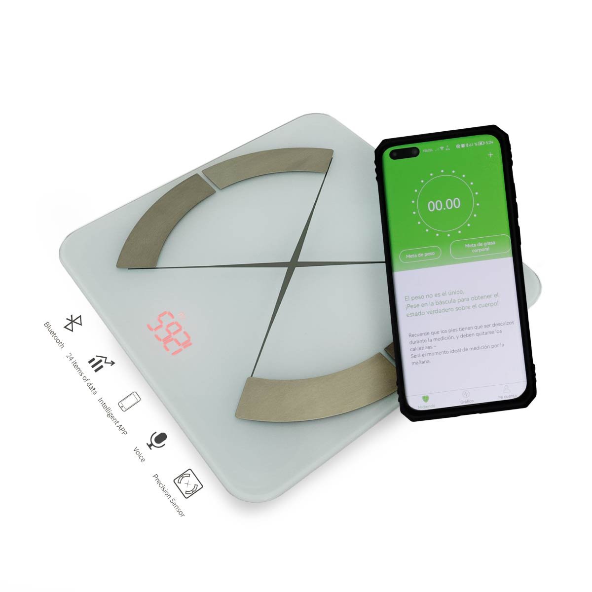 Báscula inteligente Bluetooth, monitor digital de peso y grasa