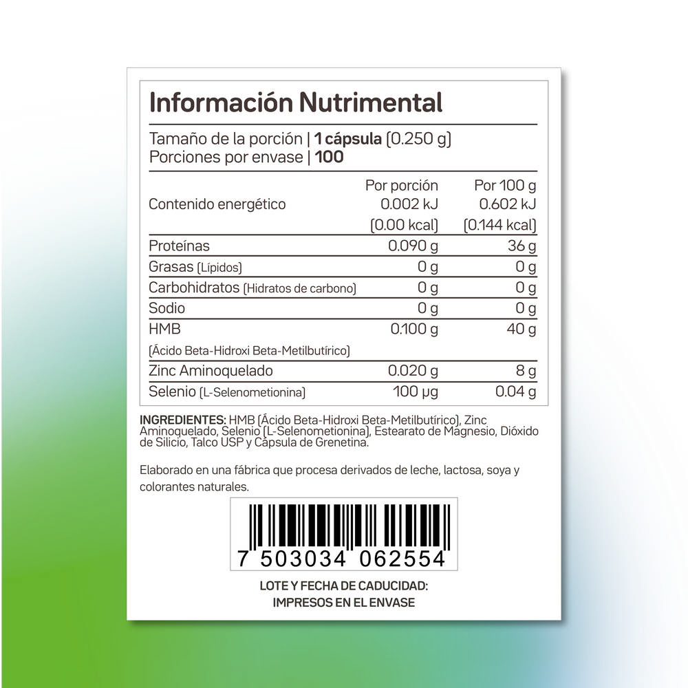 SELENIO SEL-Z100 con Zinc y HMB, en cápsulas de 280 mg