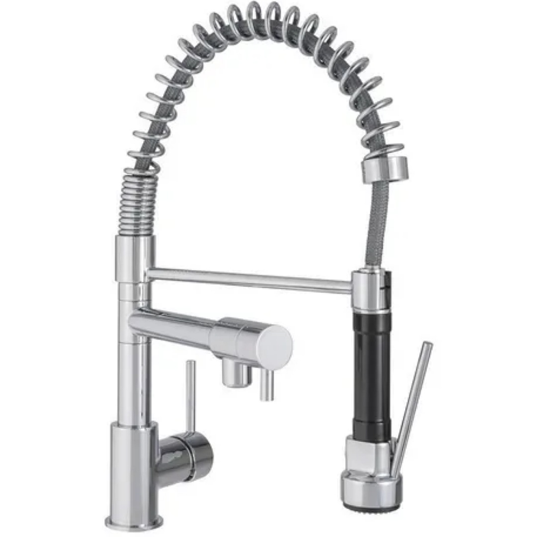 Grifo mezclador monomando Teeno CL01 extensible con filtro de agua plateado acabado satinado