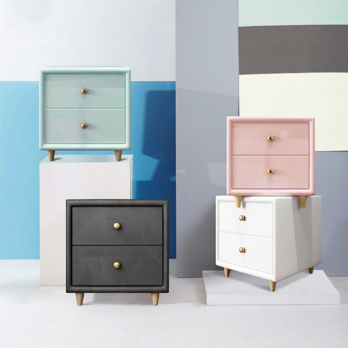 Buró Mesa De Noche Minimalista De Gamuza 2 Cajones