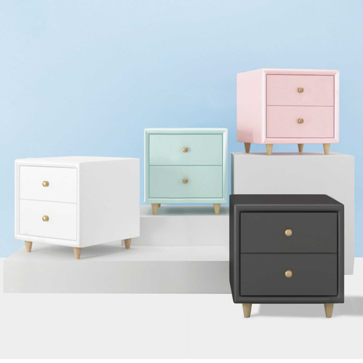 Buró Mesa De Noche Minimalista De Gamuza 2 Cajones