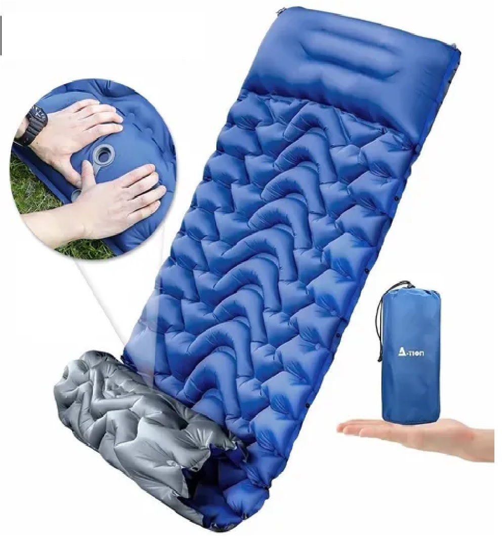 Colchon Inflable Para Camping Portátil Almohada Azul