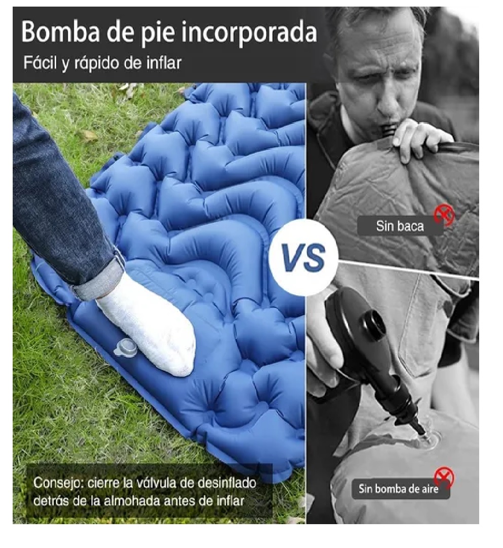 Colchon Inflable Para Camping Portátil Almohada Azul