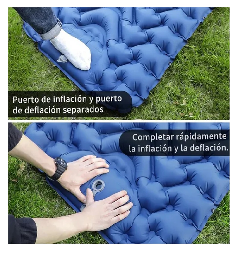 Colchon Inflable Para Camping Portátil Almohada Azul