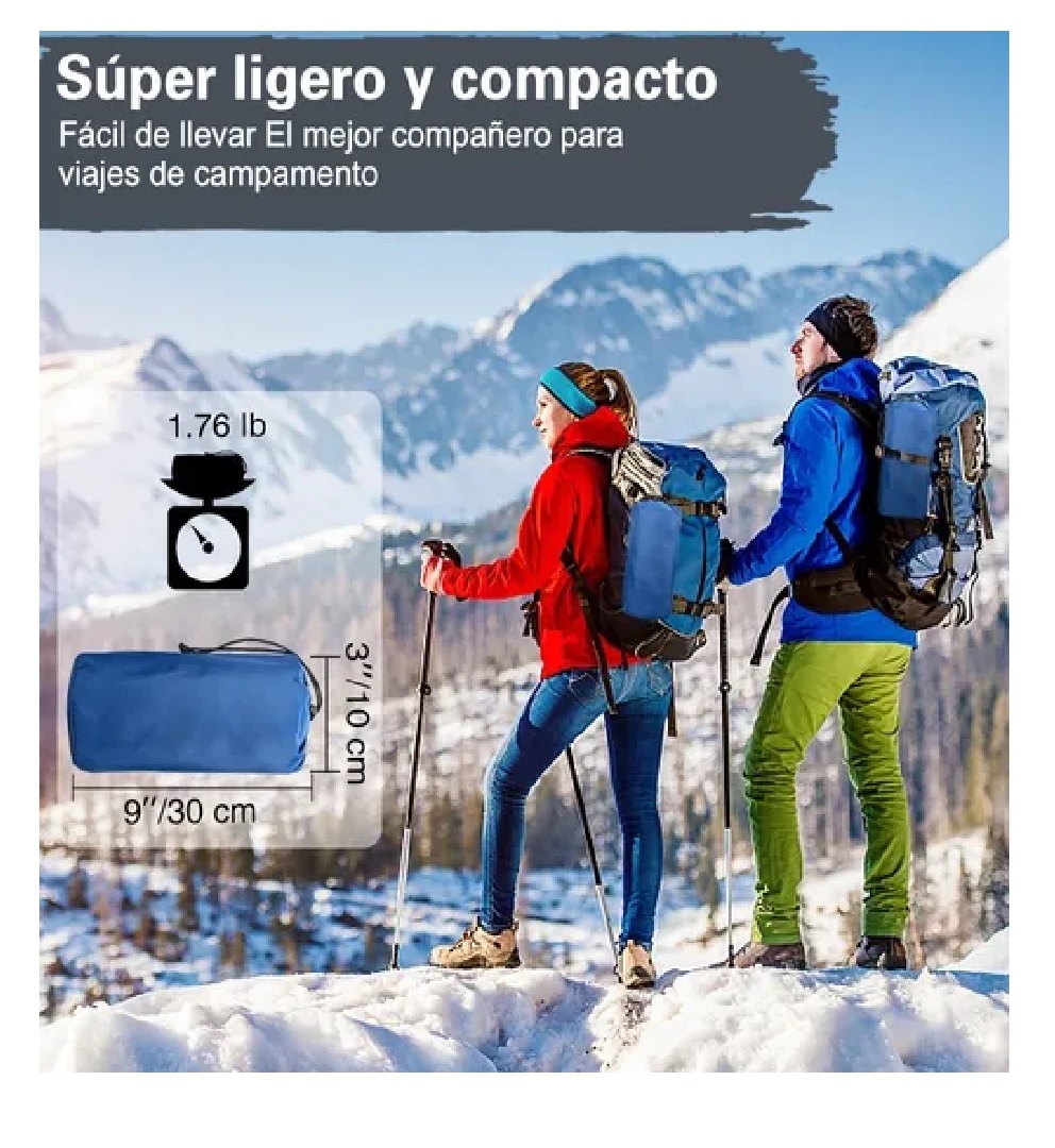 Colchon Inflable Para Camping Portátil Almohada Azul