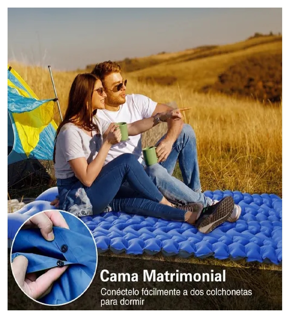 Colchon Inflable Para Camping Portátil Almohada Azul