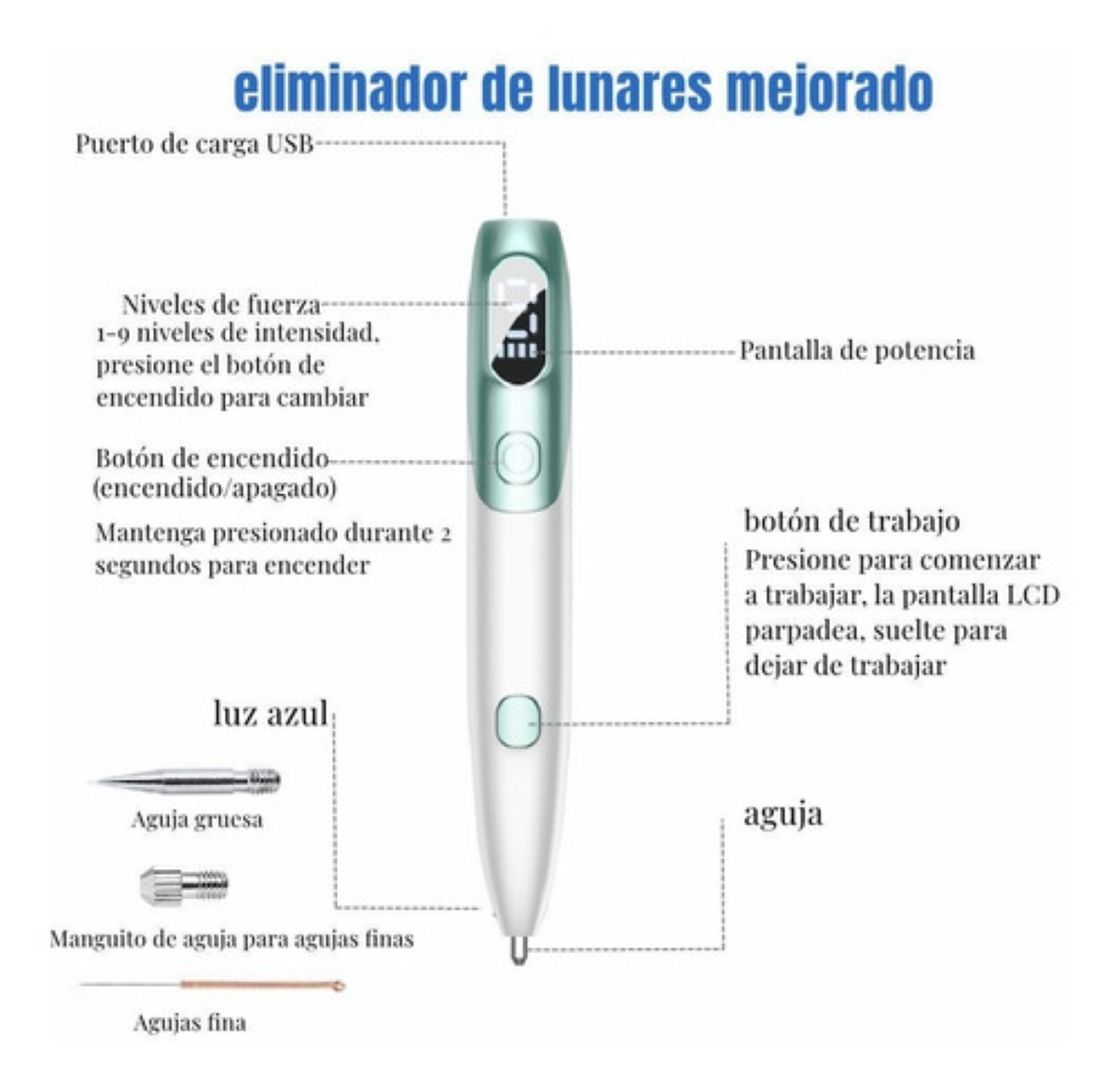 Pluma Verrugas Pecas Lunares Blanco con Verde