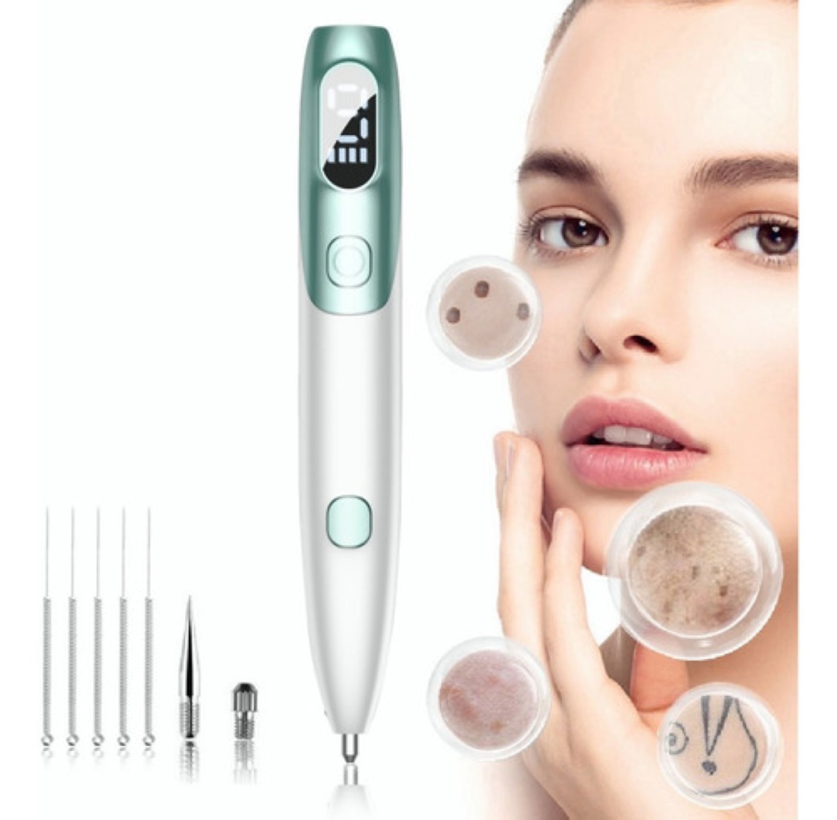 Pluma Verrugas Pecas Lunares Blanco con Verde