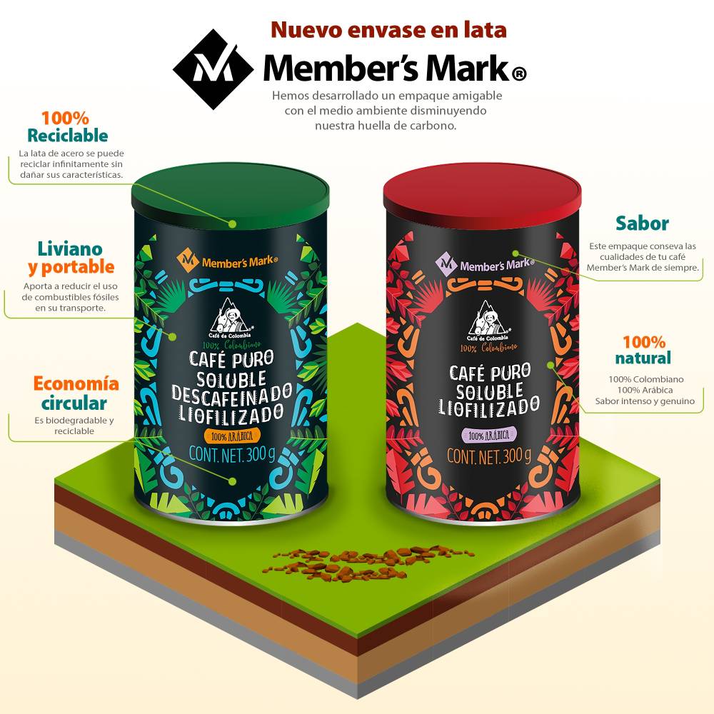 Café Descafeinado Soluble Puro Liofi Member's Mark Calidad Gourmet Lata 300g