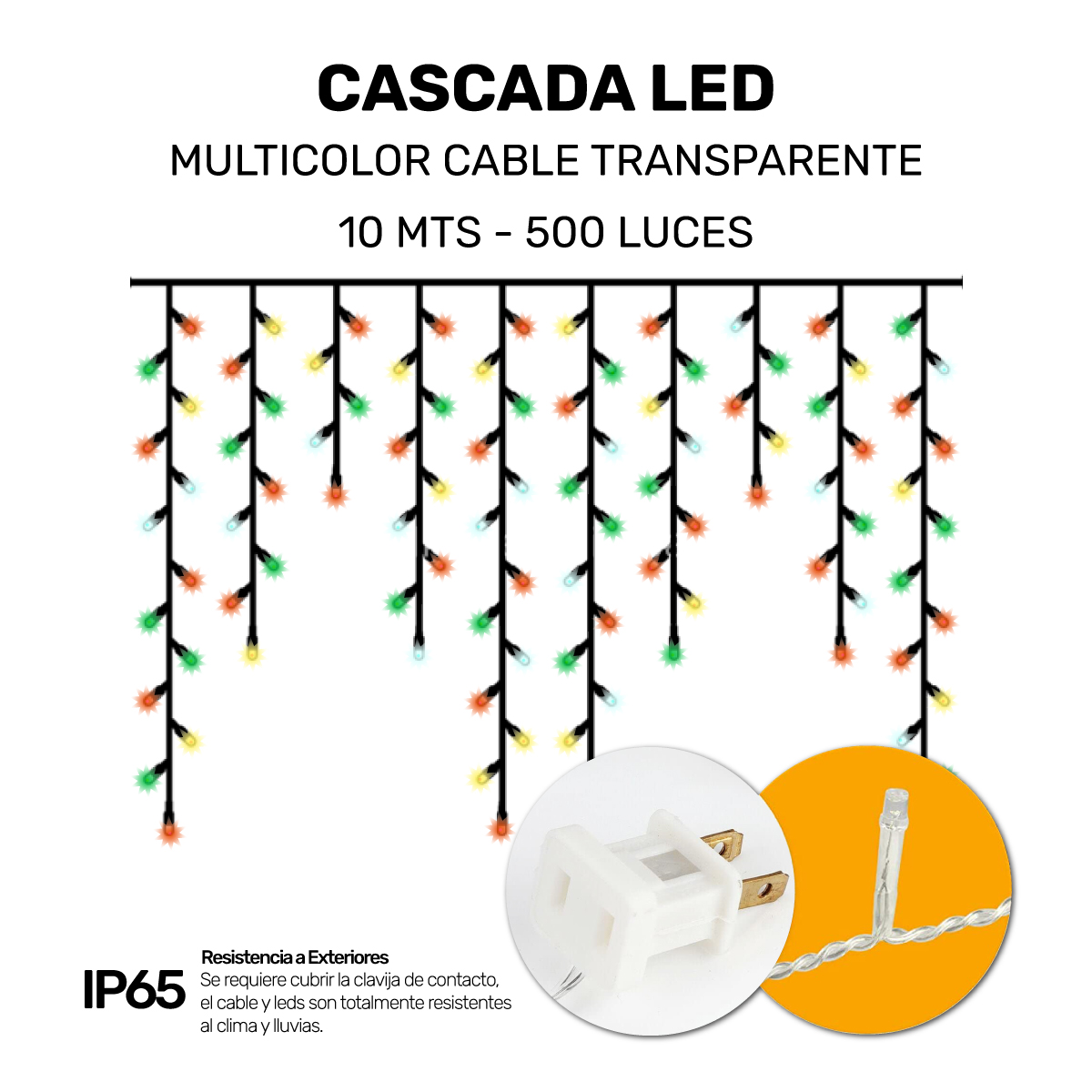 Serie Navideña Cascada Led 10 mts 500 Luces Navidad - Multicolor